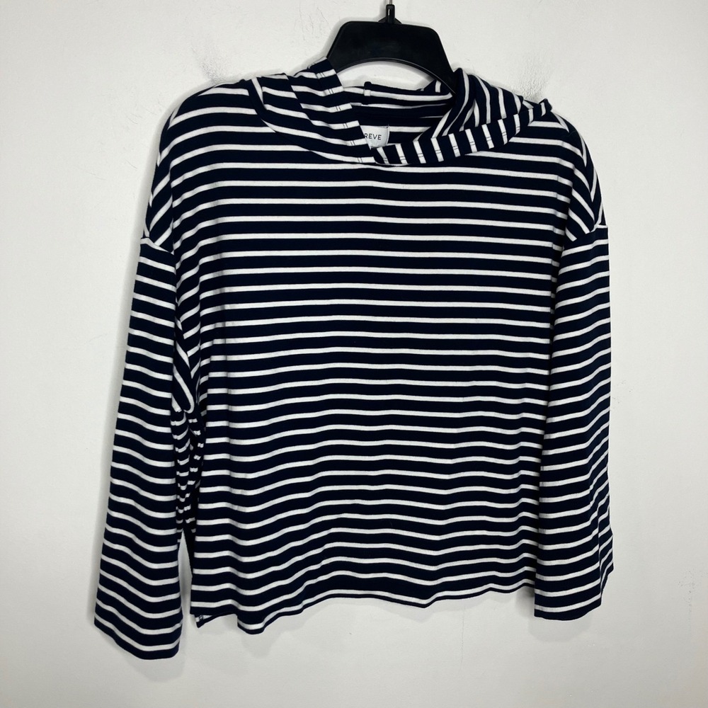 Evereve MIA striped hoodie navy blue white‎ womens size medium nautical casual